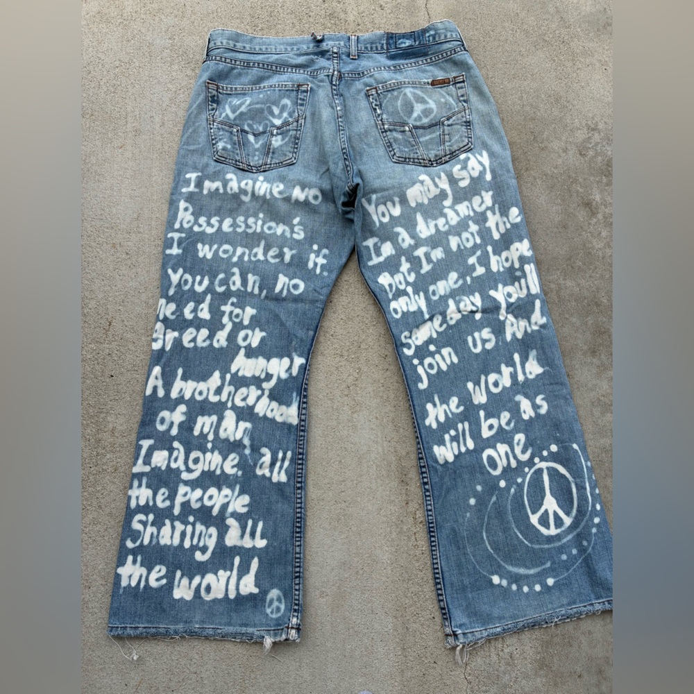 Lucky Brand Jeans Upcycled John Lennon Imagine Lyrics 35x 28  Art